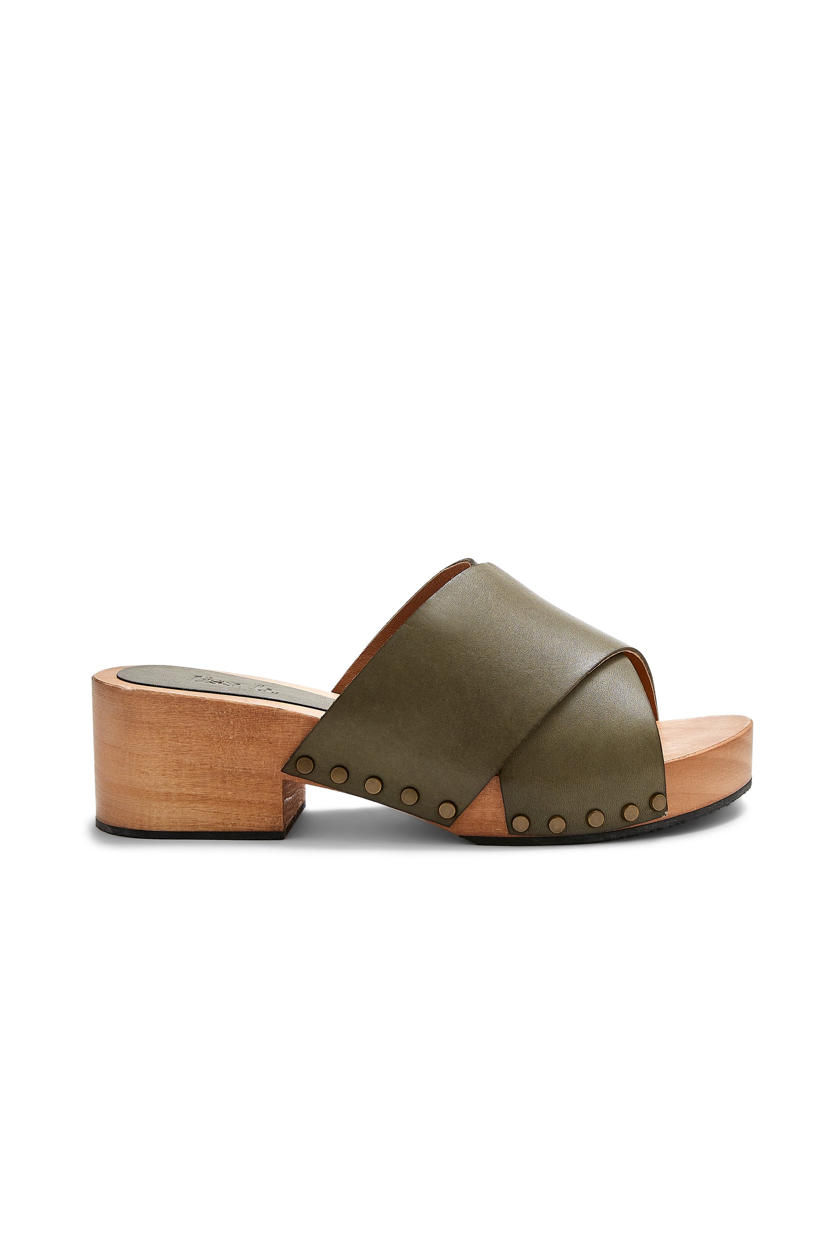 criss-cross slide clogs in olive - ships end of April Clogs lisa b. 