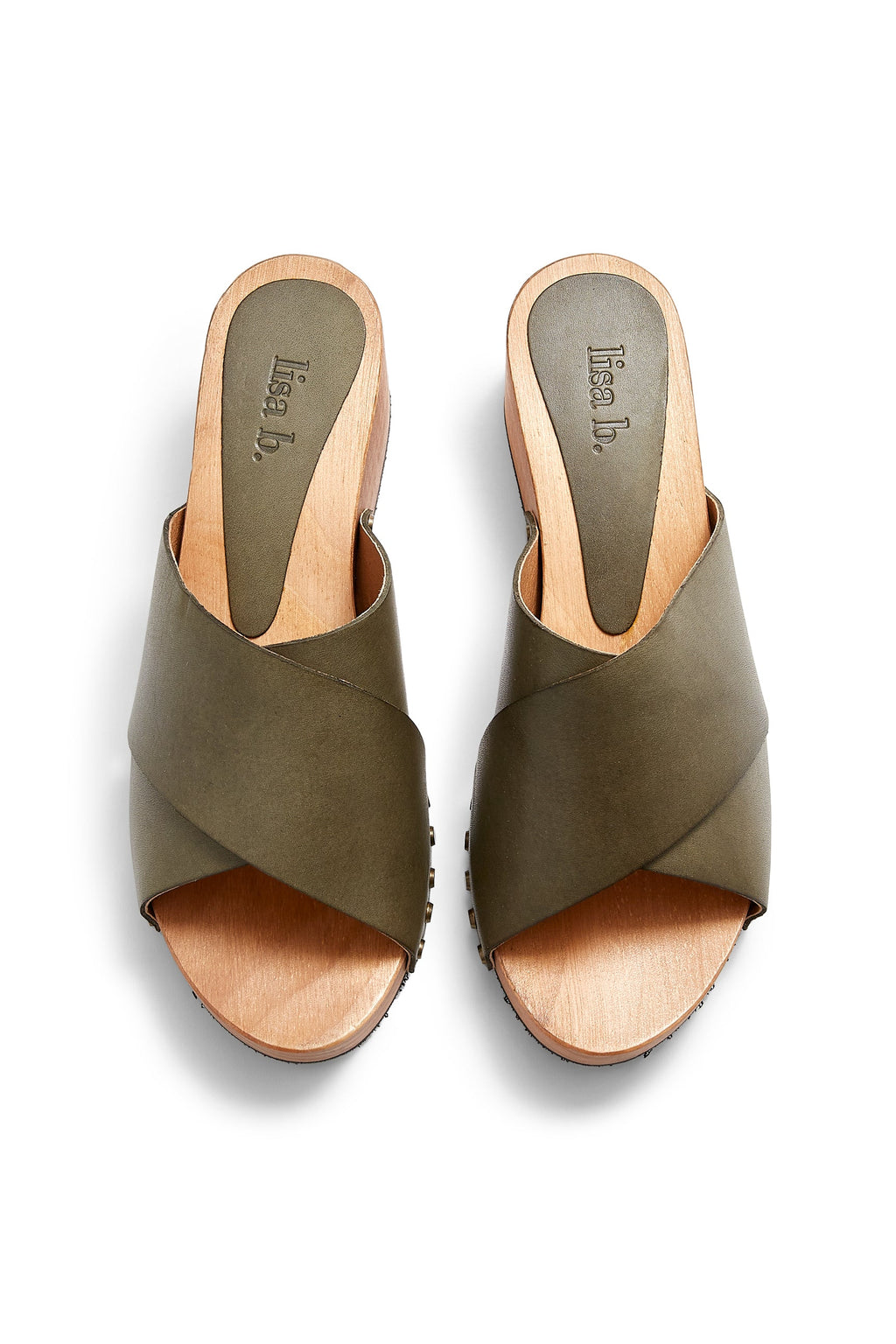 criss-cross slide clogs in olive - ships end of April Clogs lisa b. 