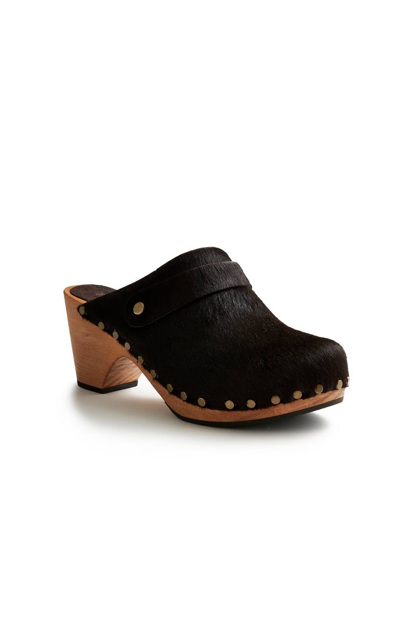 high heel classic clogs in espresso cow hair Clogs lisa b. 