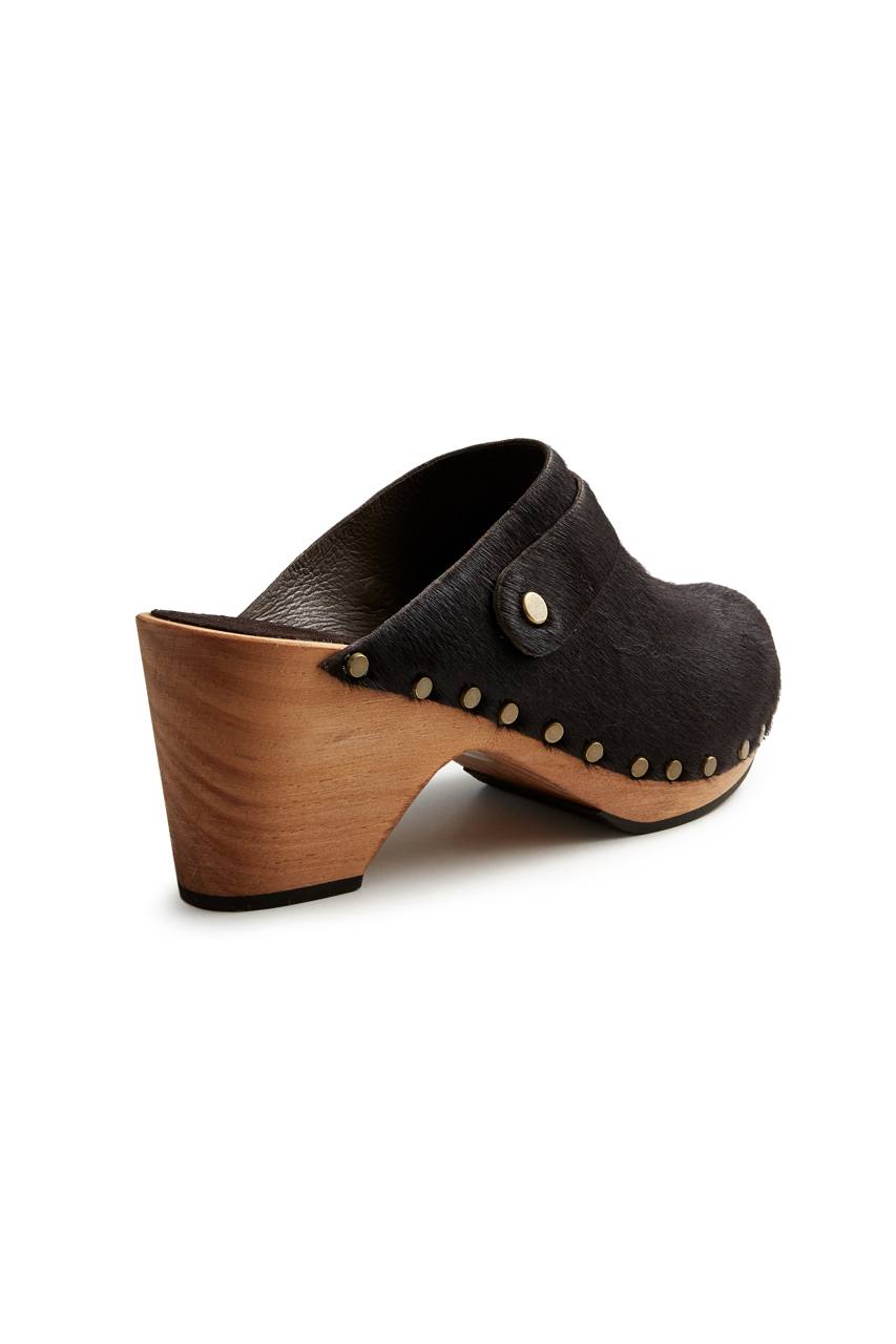 high heel classic clogs in espresso cow hair Clogs lisa b. 
