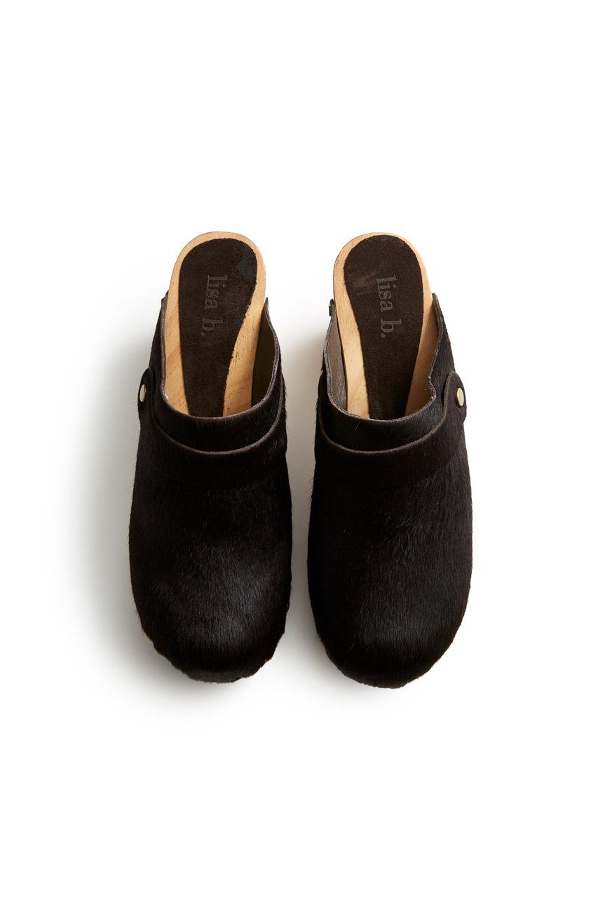 high heel classic clogs in espresso cow hair Clogs lisa b. 