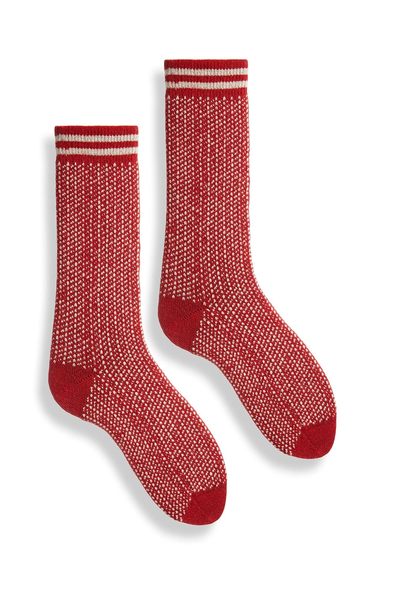 lisa b. wool cashmere men socks | nordic birdseye crew in red