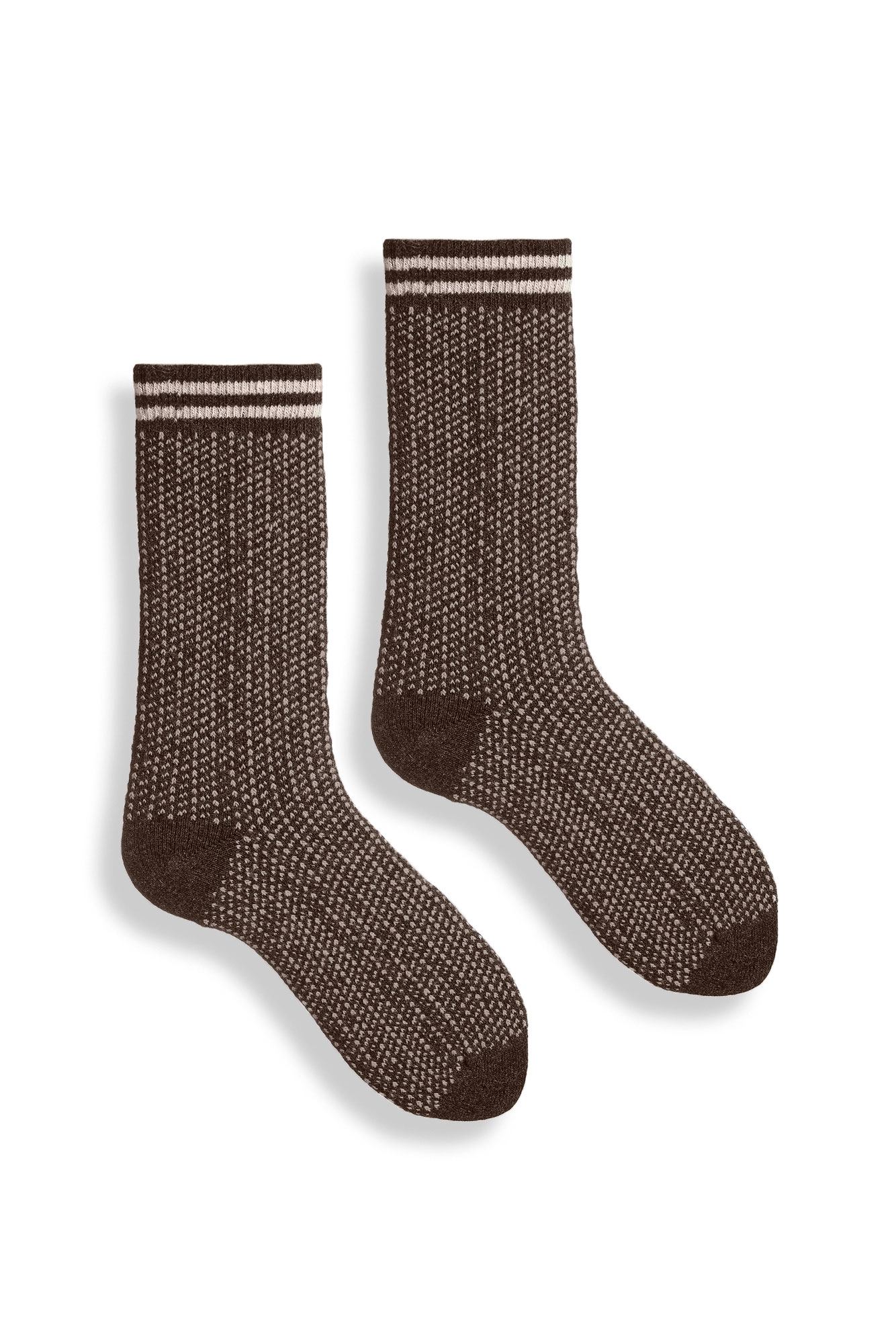 lisa b. wool cashmere women socks | nordic birdseye crew in dark brown
