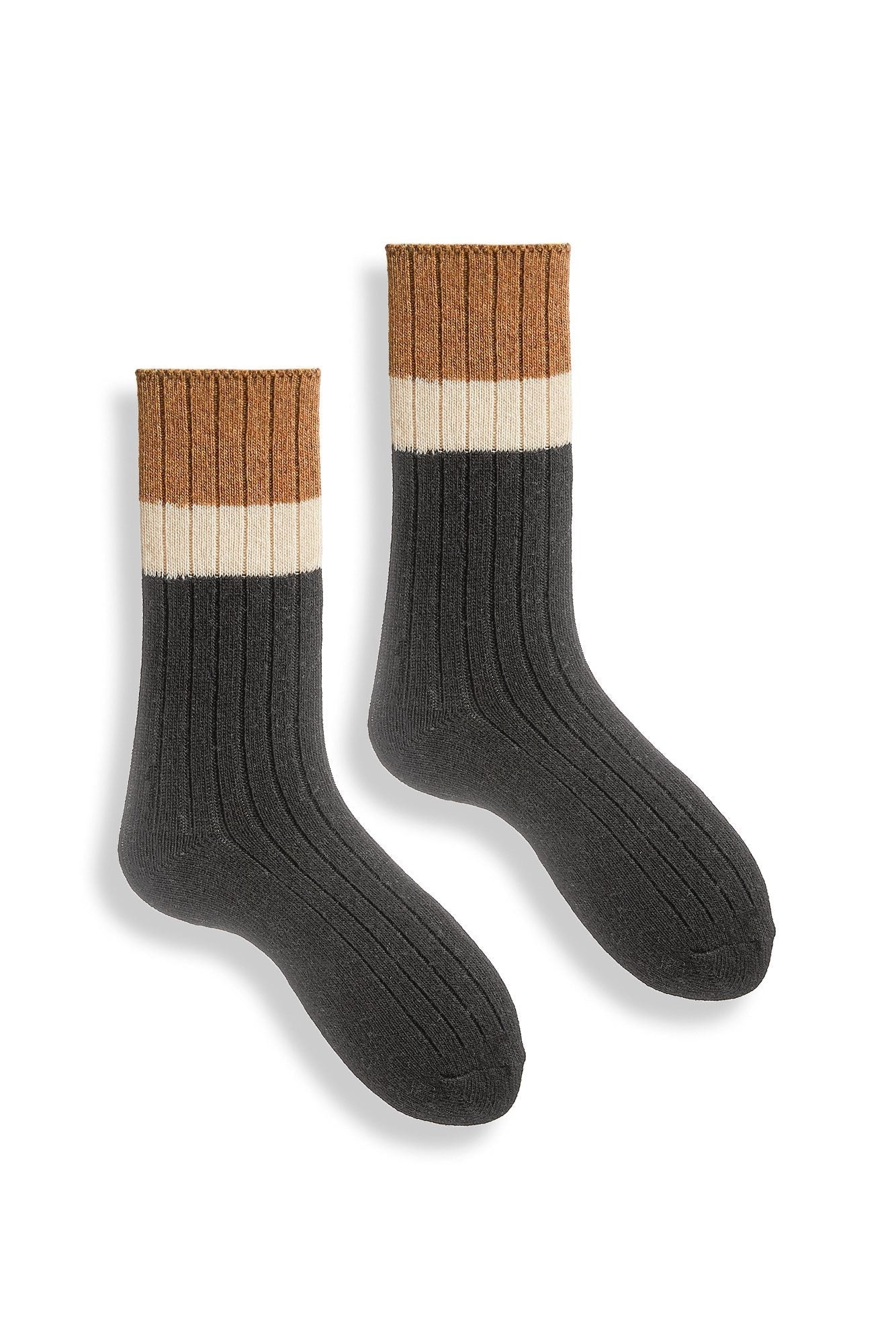 lisa b. wool cashmere women socks | ribbed colorblock crew in charcoal