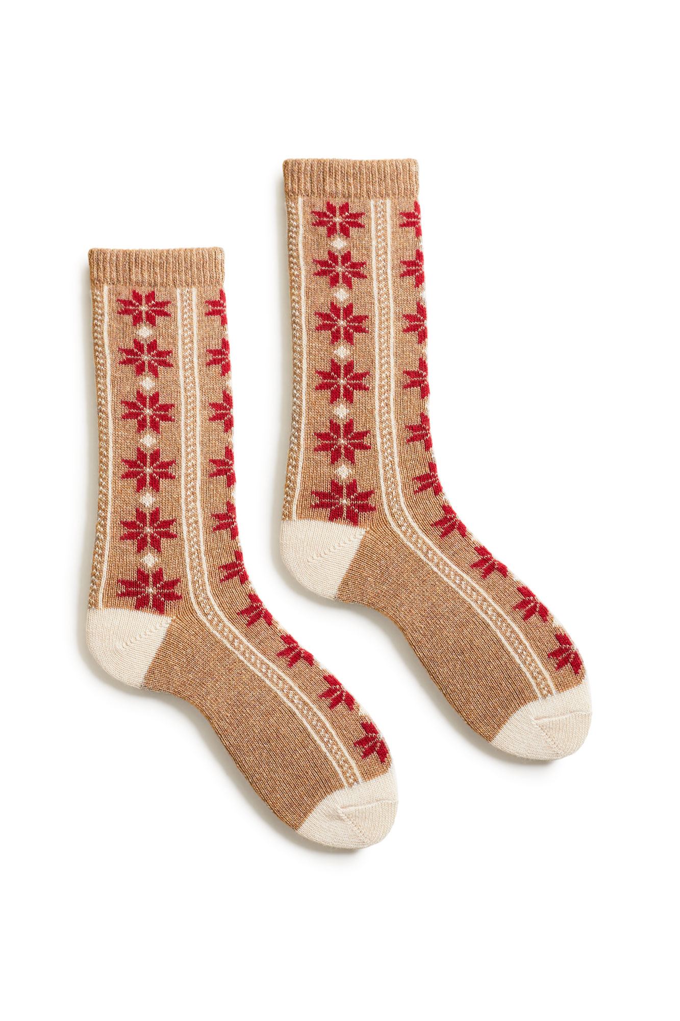 women's poinsettia wool cashmere crew socks Women WC Socks lisa b. camel 