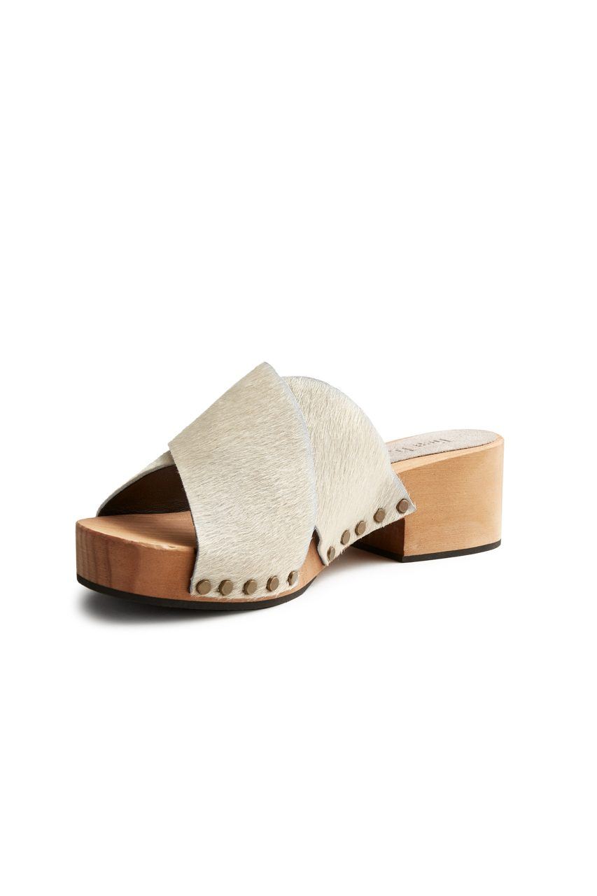 criss-cross slide clogs in créme cow hair Clogs lisa b. 