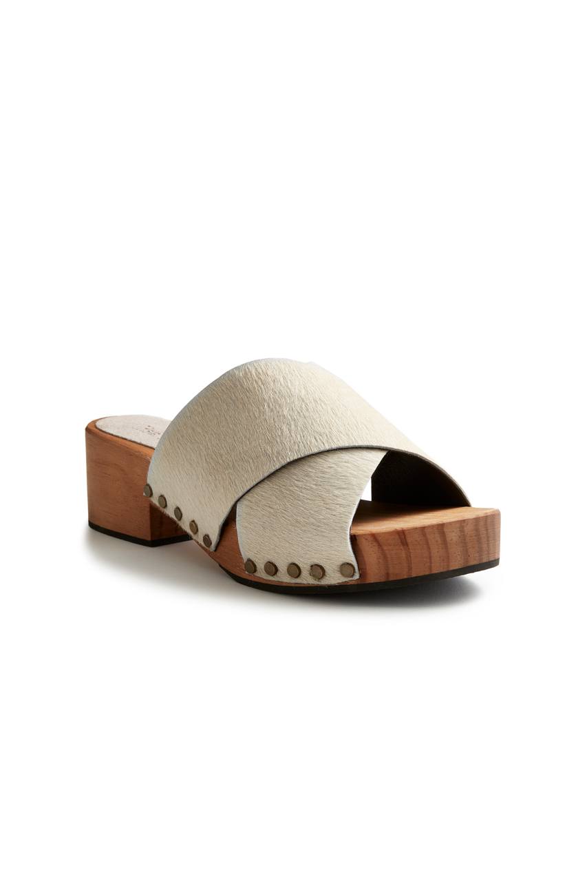 criss-cross slide clogs in créme cow hair Clogs lisa b. 